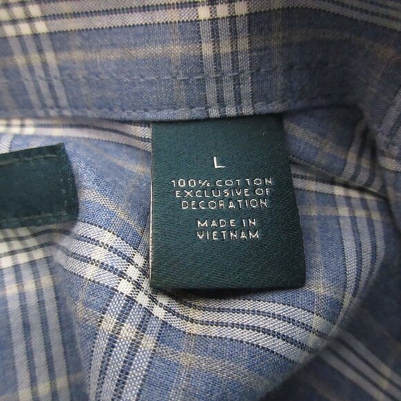 Perry Ellis Slim Fit Shirt Sz Large Button-Up Blue Plaid Long Sleeve 100% Cotton - Picture 4 of 10